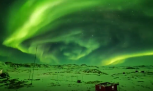 Aurora lights up the night sky over Zhongshan Station in Antarctica