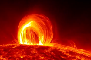 Plasma rain cascading on the Sun’s surface, captured by NASA’s Solar Dynamics Observatory.